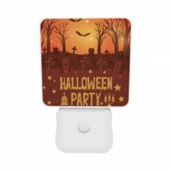 Night Light Set Of 2, A Halloween Party Is Advertised With A Spooky Scene Of Graves And Bats. 9 Night Light Set Of 2, A Halloween Party Is Advertised With A Spooky Scene Of Graves And Bats. -Pattern Night Light 4ff7e8beab2f734251995911e970230a54b78663