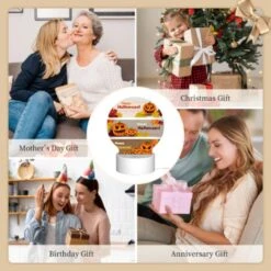 Round Acrylic Night Light, Two Banners With Pumpkins And Leaves On Them -Pattern Night Light 4ffd68f97fbe9ac82e20db9072ae26adb31d8d4b