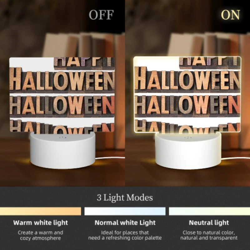 Rectangular Acrylic Night Light, A wooden sign that says "Happy Halloween" on it. Rectangular Acrylic Night Light, A Wooden Sign That Says "Happy Halloween" On It. -Pattern Night Light 50491518bd47c3344fe05d9b3672debe00585553