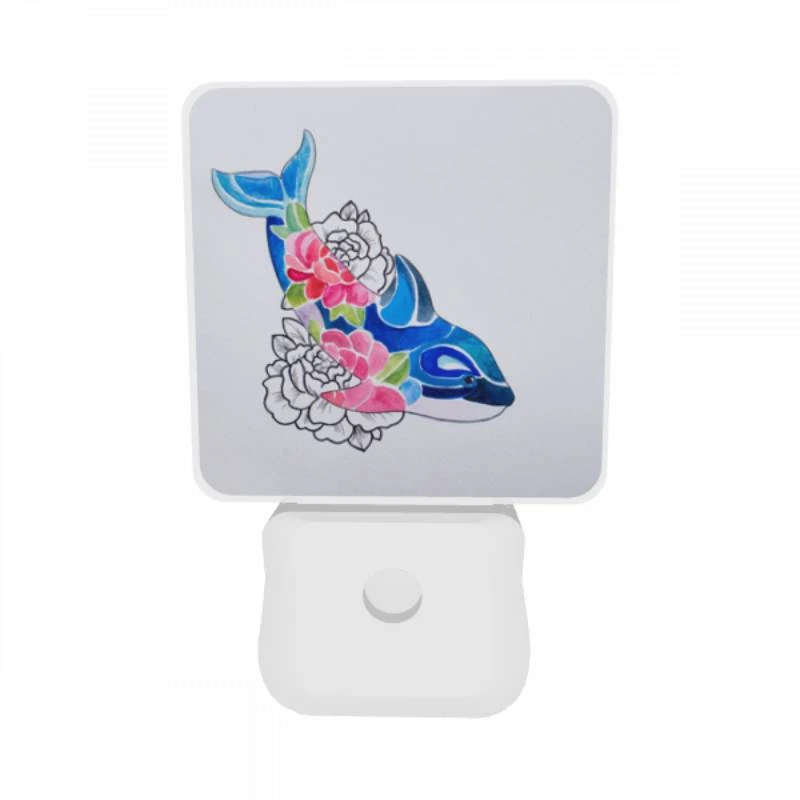 Night Light Set of 2, A blue whale with pink flowers on its back. Night Light Set Of 2, A Blue Whale With Pink Flowers On Its Back. -Pattern Night Light 504ee2ff4be9cb7198214a77254b5e003a4e271a