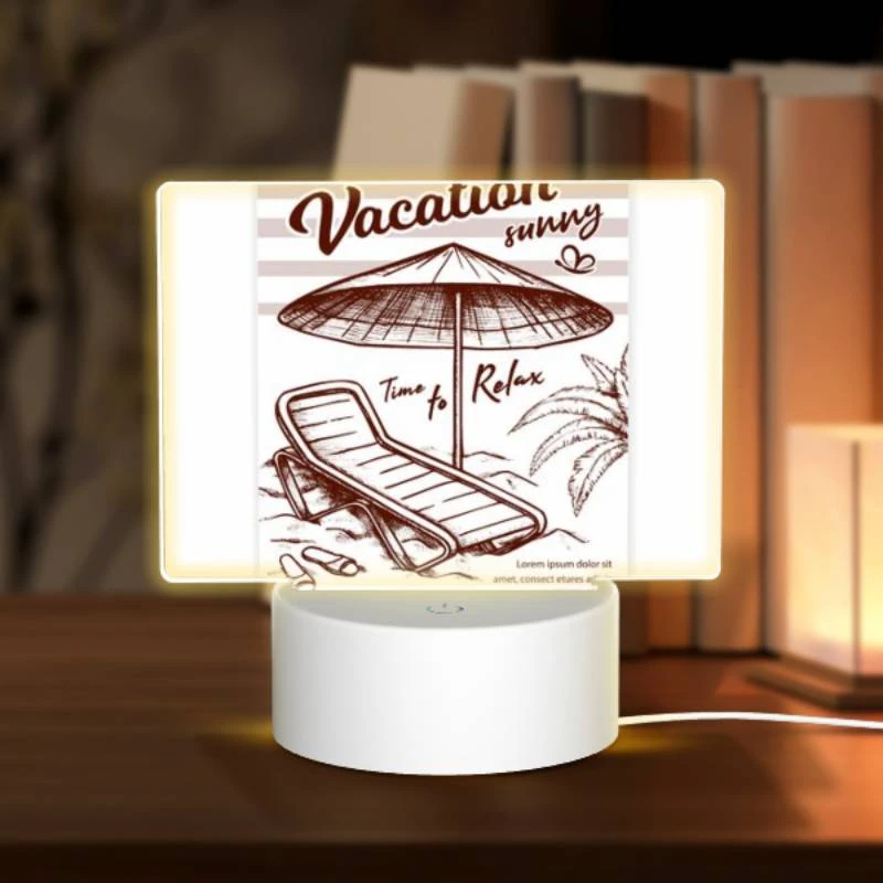 Rectangular Acrylic Night Light, A beach umbrella is open and shading a lounge chair. Rectangular Acrylic Night Light, A Beach Umbrella Is Open And Shading A Lounge Chair. -Pattern Night Light 50c55a77fab05118c3b6820aefc1d9eb21bbb514