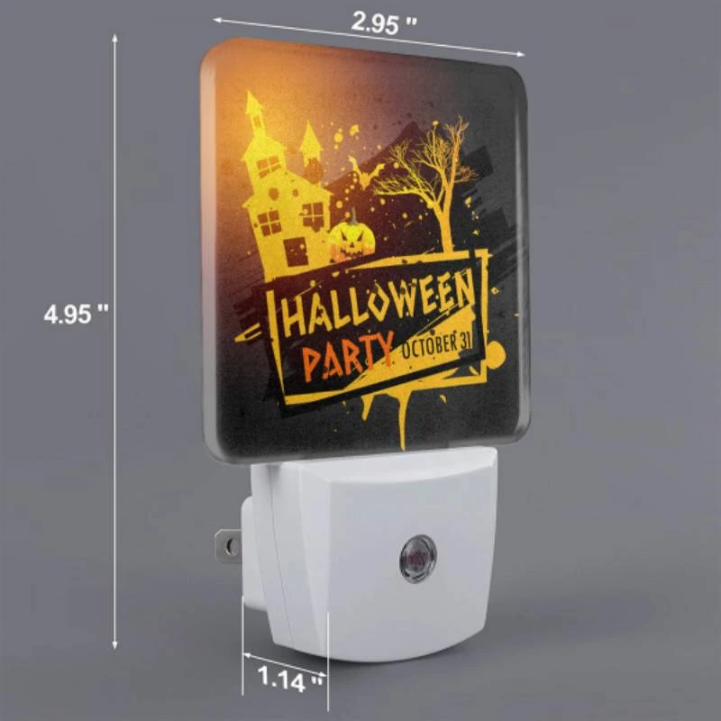 Night Light Set of 2, A Halloween party is advertised on a black background with a house Night Light Set Of 2, A Halloween Party Is Advertised On A Black Background With A House -Pattern Night Light 50e3cb63216ba3d8a84ed33220e0bdf3f71c30c6