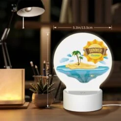 Round Acrylic Night Light, A Sunny Island With A Palm Tree And A Yellow Sun. -Pattern Night Light 5163ac5979cd25d037fc088d50ed02d7ac5cf4d6