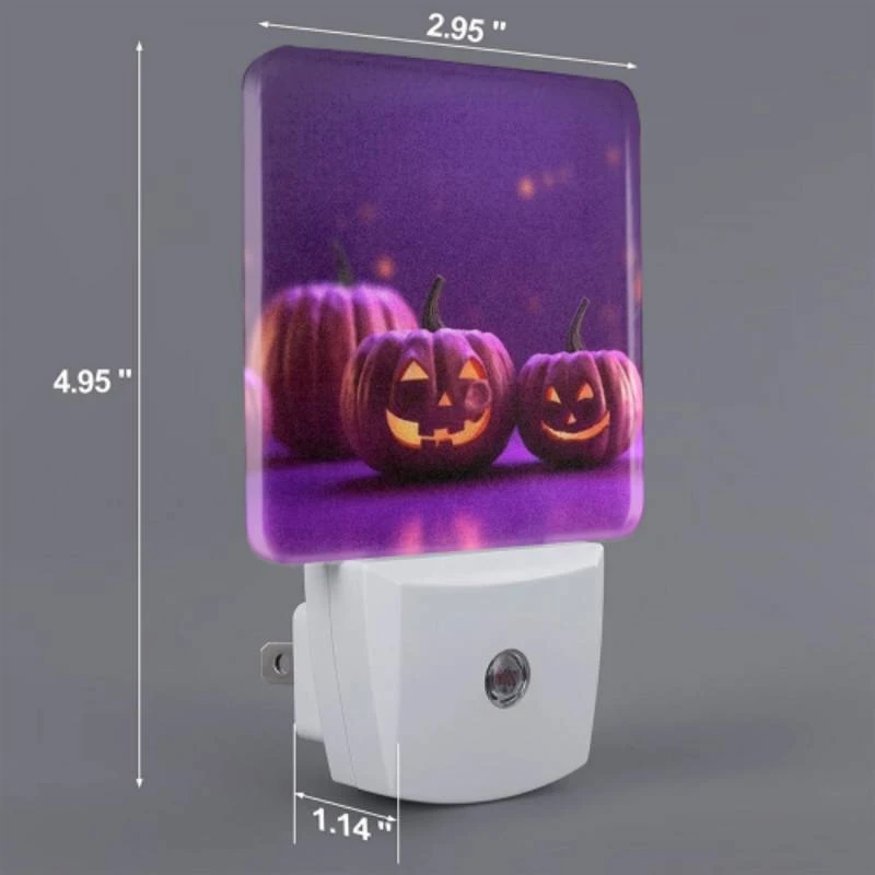 Night Light Set of 2, Two pumpkins with faces drawn on them sit on a purple background. Night Light Set Of 2, Two Pumpkins With Faces Drawn On Them Sit On A Purple Background. -Pattern Night Light 5201968443e486d90bf98fa4395c307c44847405