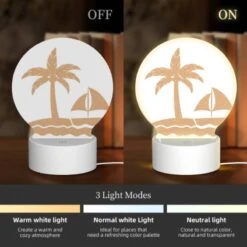 Round Acrylic Night Light, A Sailboat Is Sailing In The Ocean Near A Palm Tree. 4 Round Acrylic Night Light, A Sailboat Is Sailing In The Ocean Near A Palm Tree. -Pattern Night Light 522f78221b3f932393a997b6140181b12b356343