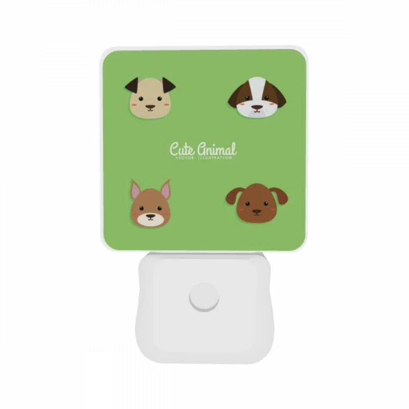 Night Light Set of 2, Four different colored dogs are shown on a green background. Night Light Set Of 2, Four Different Colored Dogs Are Shown On A Green Background. -Pattern Night Light 52581c7a53609033c0a1b9f40c028e7d8ae78274