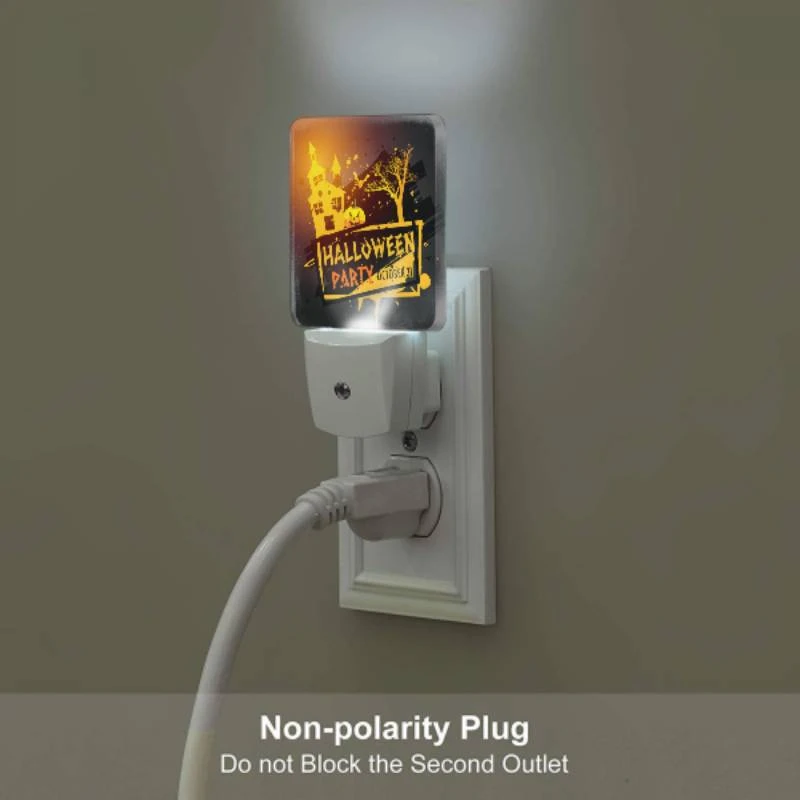 Night Light Set of 2, A Halloween party is advertised on a black background with a house Night Light Set Of 2, A Halloween Party Is Advertised On A Black Background With A House -Pattern Night Light 52c4037fd428140291dc971267c00c42378ace78