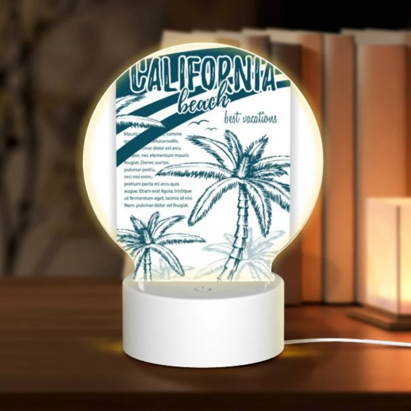 Round Acrylic Night Light, A colorful brochure for California Beach. Round Acrylic Night Light, A Colorful Brochure For California Beach. -Pattern Night Light 52ed18440d23e31667647b3a757f2613f15019b9