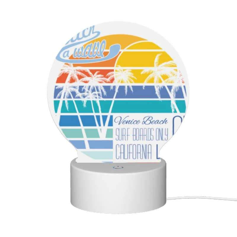 Round Acrylic Night Light, A surfboard advertisement for Venice Beach. Round Acrylic Night Light, A Surfboard Advertisement For Venice Beach. -Pattern Night Light 52f907a3adf02cb8b26153ad5ae2b62e6bd71af1