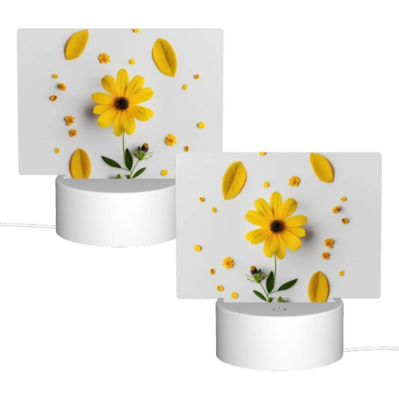 Rectangular Acrylic Night Light, A yellow flower with yellow petals and green leaves is placed on a white surface. Rectangular Acrylic Night Light, A Yellow Flower With Yellow Petals And Green Leaves Is Placed On A White Surface. -Pattern Night Light 533bd1ebe0e6dfc4e6120e262390293c48ea6b47