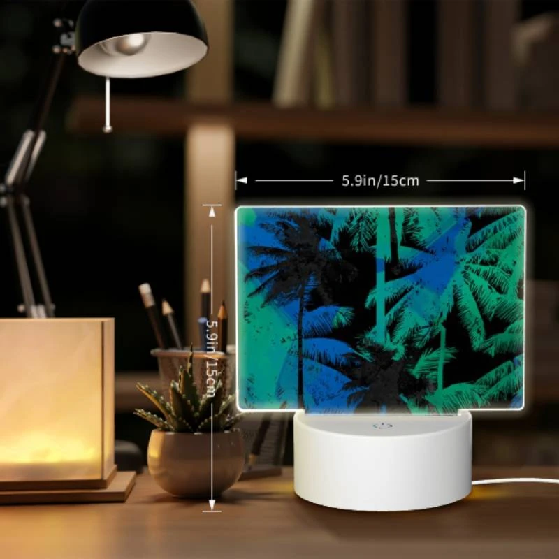 Rectangular Acrylic Night Light, A blue and green painting of palm trees. Rectangular Acrylic Night Light, A Blue And Green Painting Of Palm Trees. -Pattern Night Light 534232012c245d8673445e12b4ba778c73351cfa