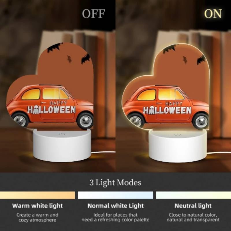 Love Acrylic Night Light, A small orange car with a happy Halloween sign on the side. Love Acrylic Night Light, A Small Orange Car With A Happy Halloween Sign On The Side. -Pattern Night Light 5376046f14168c743f07954f9d4951cd8e37ad67