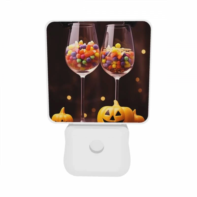 Night Light Set of 2, Two wine glasses filled with candy and a pumpkin. Night Light Set Of 2, Two Wine Glasses Filled With Candy And A Pumpkin. -Pattern Night Light 537bdbaf4235e28d950213e335af39d8074080e0