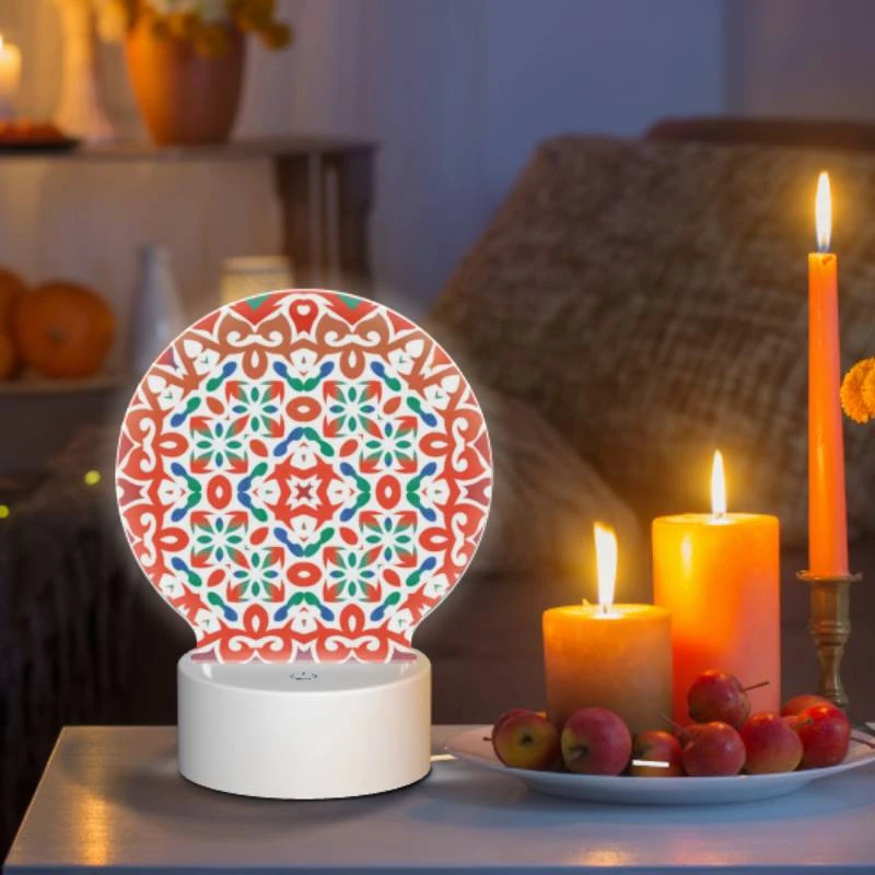 Round Acrylic Night Light, A colorful and intricate design on a red background. Round Acrylic Night Light, A Colorful And Intricate Design On A Red Background. -Pattern Night Light 53b84ca97485b57c6259cbc20912a9d0f9540300