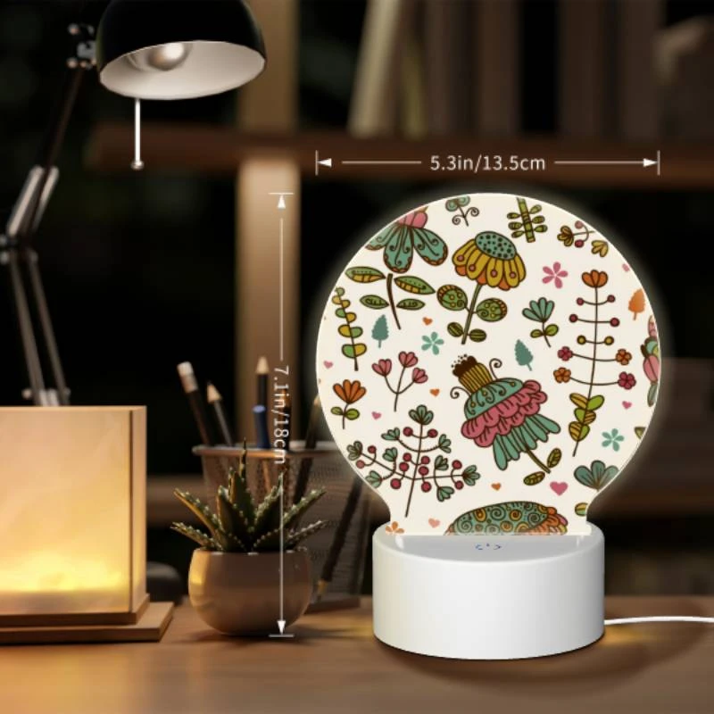 Round Acrylic Night Light, A colorful floral pattern with a variety of flowers and leaves. Round Acrylic Night Light, A Colorful Floral Pattern With A Variety Of Flowers And Leaves. -Pattern Night Light 544d591ee500eba6591fbc971f84a7e252c8d45b