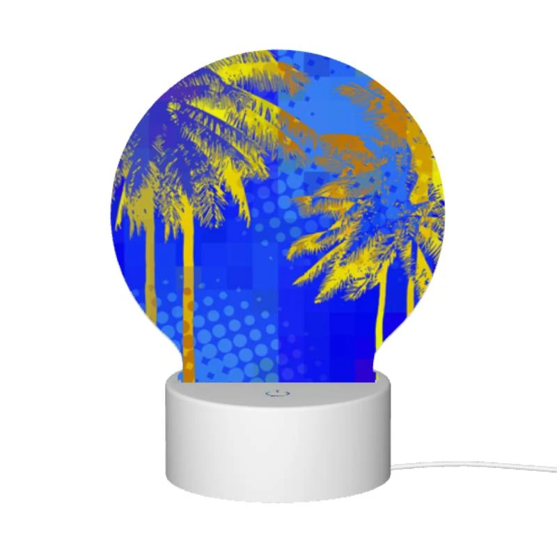 Round Acrylic Night Light, Two palm trees in front of a blue sky. Round Acrylic Night Light, Two Palm Trees In Front Of A Blue Sky. -Pattern Night Light 54d6758a417c1b101c40c2a01272e5c9aeb6c996