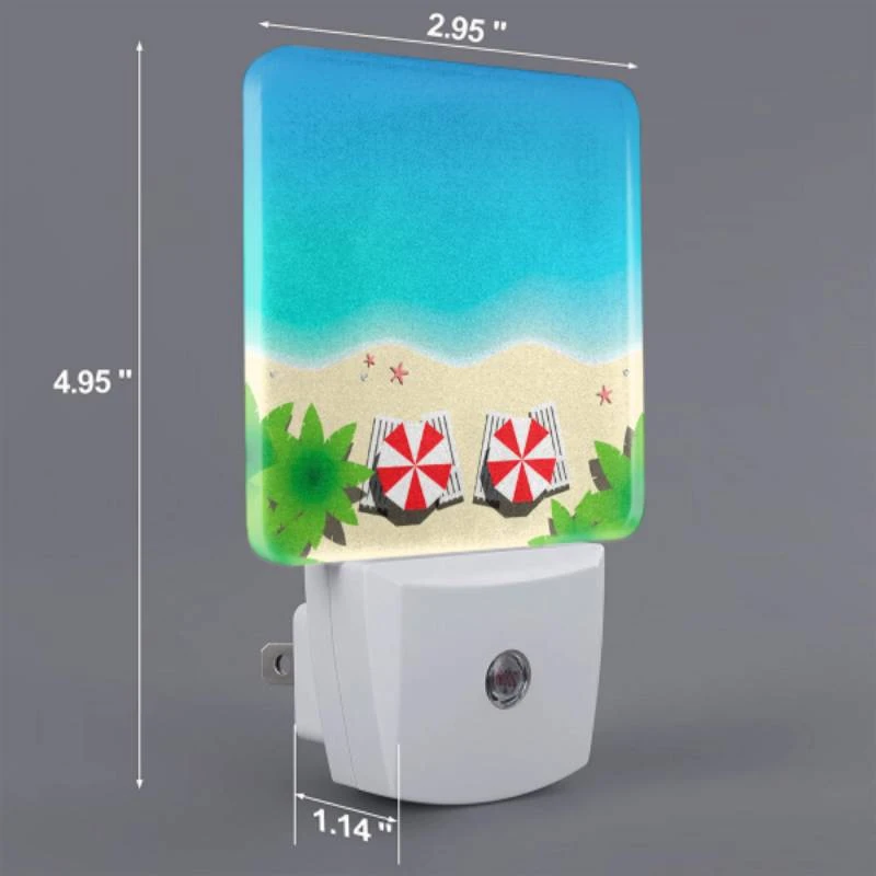 Night Light Set of 2, Two red and white striped beach chairs are sitting on the sand. Night Light Set Of 2, Two Red And White Striped Beach Chairs Are Sitting On The Sand. -Pattern Night Light 550beab321197ce8c3ed05f2f8de0d2e0add5e7f