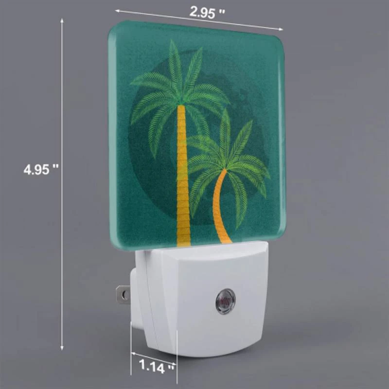Night Light Set of 2, A green and yellow palm tree with a globe in the background. Night Light Set Of 2, A Green And Yellow Palm Tree With A Globe In The Background. -Pattern Night Light 5523901a88128d80e9a143f2a8a40d9a4fc00879