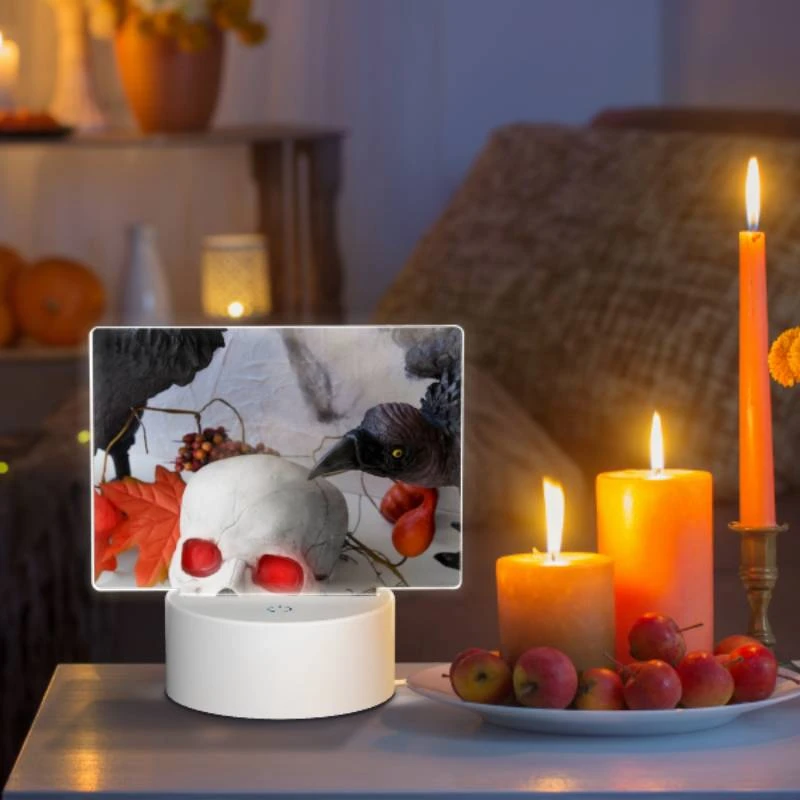 Rectangular Acrylic Night Light, A black bird is pecking at a white skull. Rectangular Acrylic Night Light, A Black Bird Is Pecking At A White Skull. -Pattern Night Light 5562794f20e61915fc70399cf2c63503e50d6d7a
