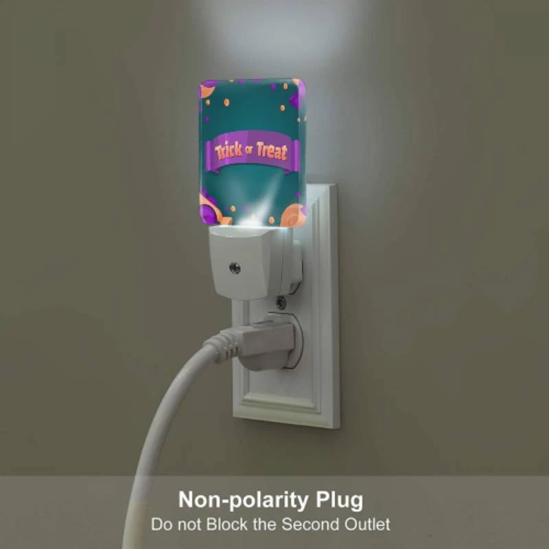 Night Light Set of 2, A purple and orange banner with the words "trick or treat" on it. Night Light Set Of 2, A Purple And Orange Banner With The Words "trick Or Treat" On It. -Pattern Night Light 563df72fcdf5e6ff7820b5193dab0e1ce5d4ee63