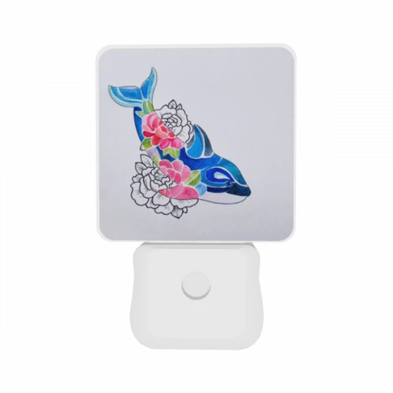 Night Light Set of 2, A blue whale with pink flowers on its back. Night Light Set Of 2, A Blue Whale With Pink Flowers On Its Back. -Pattern Night Light 568e9ee55ddabb97fbcc46d5b50994de2da29930