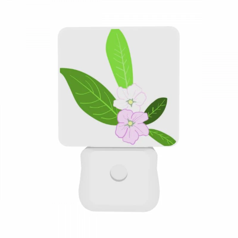 Night Light Set of 2, A pink flower with green leaves. Night Light Set Of 2, A Pink Flower With Green Leaves. -Pattern Night Light 5745242a9ace7b8298aa6d88346be01b8cb7637a