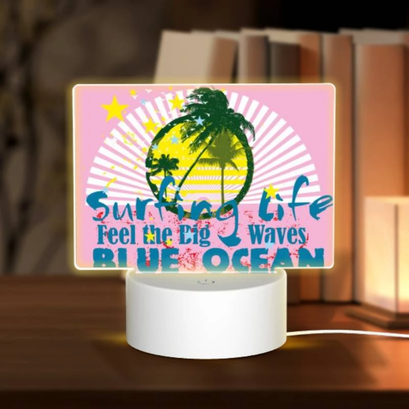 Rectangular Acrylic Night Light, A pink and blue surfing poster with a big wave. Rectangular Acrylic Night Light, A Pink And Blue Surfing Poster With A Big Wave. -Pattern Night Light 57e65289fb9a34bfaef179e2ac5749dc8799b116