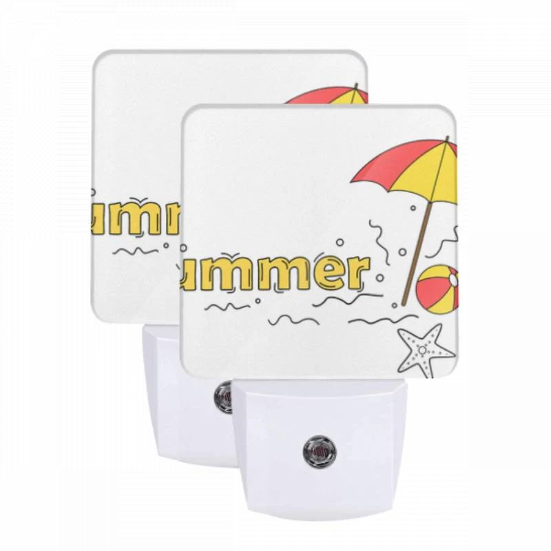 Night Light Set of 2, A colorful umbrella is opened over a beach ball and a starfish. Night Light Set Of 2, A Colorful Umbrella Is Opened Over A Beach Ball And A Starfish. -Pattern Night Light 581a861e6c6197fb6f5f6ce58e2834410b9fe851