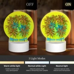 Round Acrylic Night Light, A Colorful Beach Party Logo With Palm Trees. 4 Round Acrylic Night Light, A Colorful Beach Party Logo With Palm Trees. -Pattern Night Light 58343278caec403c801567518db688cfce7601f7