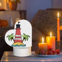 Love Acrylic Night Light, A Lighthouse Is Surrounded By Palm Trees And A Sandy Beach. -Pattern Night Light 584806f34c91f0f6bf60c8e8f46b48f47226ff37