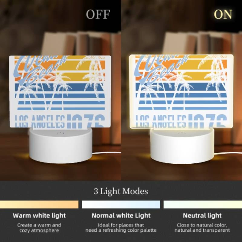 Rectangular Acrylic Night Light, A poster advertising a beach in Los Angeles from 1976. Rectangular Acrylic Night Light, A Poster Advertising A Beach In Los Angeles From 1976. -Pattern Night Light 5881d886f956a30d51966ccffdf16e013e11ee81
