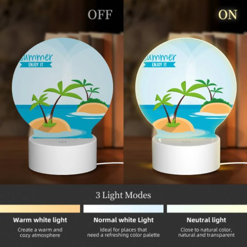 Round Acrylic Night Light, A cartoon image of a palm tree on a small island in the ocean. Round Acrylic Night Light, A Cartoon Image Of A Palm Tree On A Small Island In The Ocean. -Pattern Night Light 58bfc1c6c14b337c4fc00c9f16349ae6a57943e2