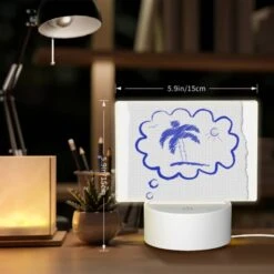 Rectangular Acrylic Night Light, A Blue And White Drawing Of A Palm Tree And Sun. 7 Rectangular Acrylic Night Light, A Blue And White Drawing Of A Palm Tree And Sun. -Pattern Night Light 58df233986551b7ce2b63331f709c37ded8b713f