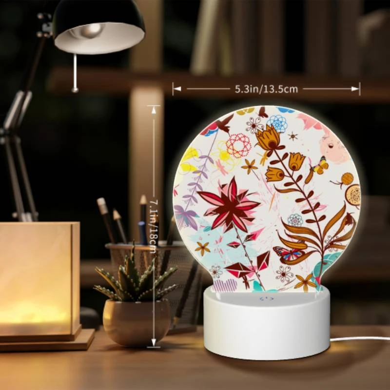 Round Acrylic Night Light, A colorful flower arrangement with a butterfly and a bee. Round Acrylic Night Light, A Colorful Flower Arrangement With A Butterfly And A Bee. -Pattern Night Light 58e2a0c3d6fe769faa6ebdb6b5b2ead20931abc7