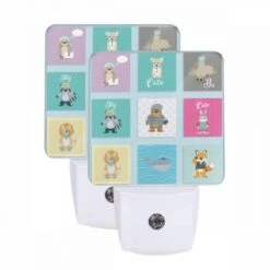 Night Light Set Of 2, A Collection Of Cartoon Animals With The Word "cute" Written Above Them.