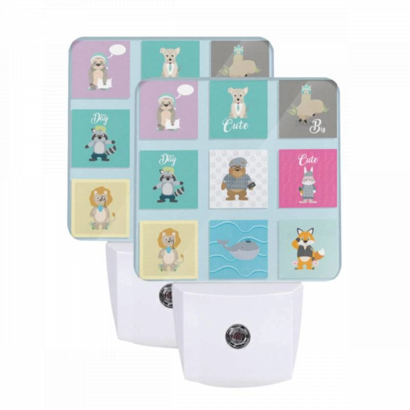 Night Light Set of 2, A collection of cartoon animals with the word "cute" written above them. Night Light Set Of 2, A Collection Of Cartoon Animals With The Word "cute" Written Above Them. -Pattern Night Light 59870d82cba0e259a525c3b6a0334eaeaf41425b