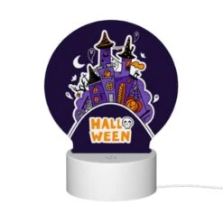 Round Acrylic Night Light, A Halloween Poster With A Castle And A Witch. 11 Round Acrylic Night Light, A Halloween Poster With A Castle And A Witch. -Pattern Night Light 599996e4f92b499a0ac5147031ba90794a21df01