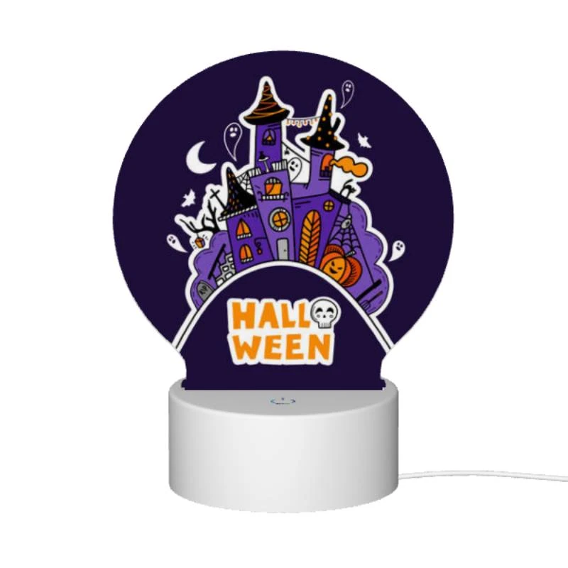 Round Acrylic Night Light, A Halloween poster with a castle and a witch. Round Acrylic Night Light, A Halloween Poster With A Castle And A Witch. -Pattern Night Light 599996e4f92b499a0ac5147031ba90794a21df01