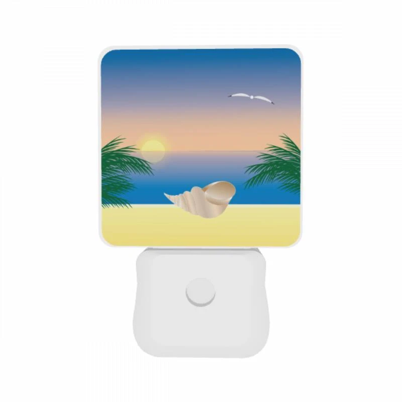 Night Light Set of 2, A beautiful sunset with a shell on the beach. Night Light Set Of 2, A Beautiful Sunset With A Shell On The Beach. -Pattern Night Light 59dfc01727612c6af3decc8ada678b2deb7afc33
