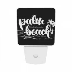 Night Light Set Of 2, A White And Black Sign That Says "PALM CALIFORNIA". 8 Night Light Set Of 2, A White And Black Sign That Says "PALM CALIFORNIA". -Pattern Night Light 5ad43de4ce6f9affcf0d71584f37af214fdc4222
