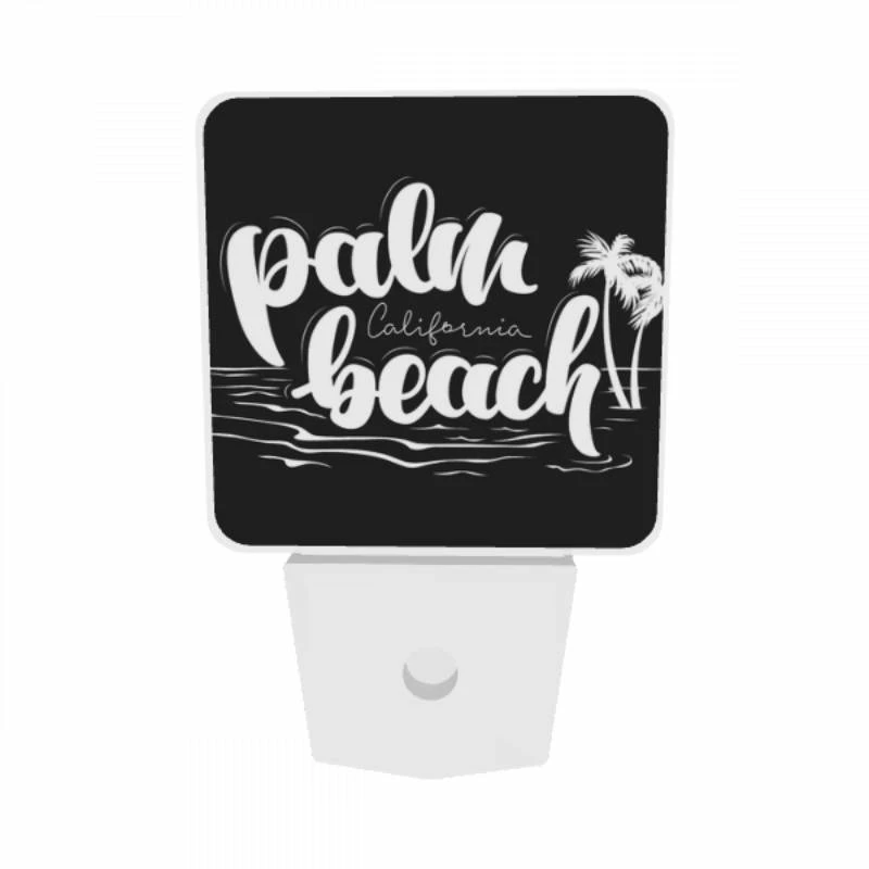 Night Light Set of 2, A white and black sign that says "PALM CALIFORNIA". Night Light Set Of 2, A White And Black Sign That Says "PALM CALIFORNIA". -Pattern Night Light 5ad43de4ce6f9affcf0d71584f37af214fdc4222