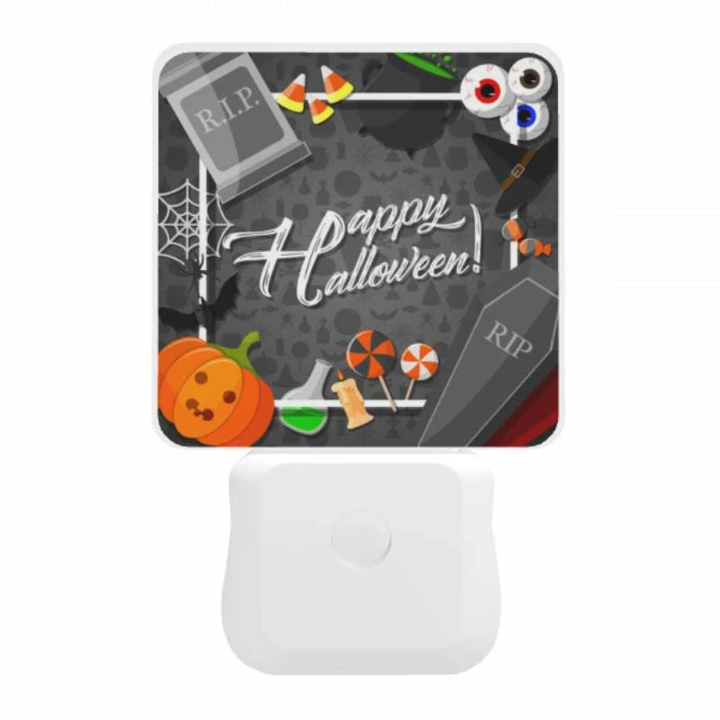 Night Light, A Halloween sign with a witch's hat and a skeleton. Night Light, A Halloween Sign With A Witch's Hat And A Skeleton. -Pattern Night Light 5ba0566c9b0ed533331739dec370c91c5ae876d0