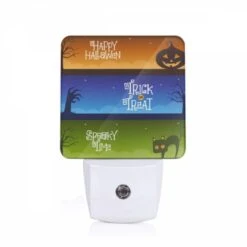 Night Light, A Colorful Halloween Banner With The Words "Happy Halloween" And "Trick Or Treat" Written On It.