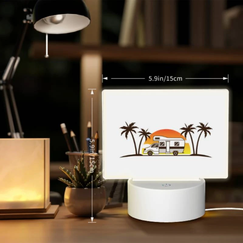 Rectangular Acrylic Night Light, A camper van is parked in front of a sunset. Rectangular Acrylic Night Light, A Camper Van Is Parked In Front Of A Sunset. -Pattern Night Light 5e13f7de2427b9ea14e19eaed22be88b88123082