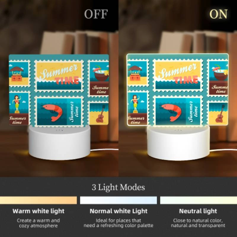 Rectangular Acrylic Night Light, A collection of six postage stamps featuring beach and ocean themes. Rectangular Acrylic Night Light, A Collection Of Six Postage Stamps Featuring Beach And Ocean Themes. -Pattern Night Light 5e1a3c20e477056bde180704b32d4b225c8e305d