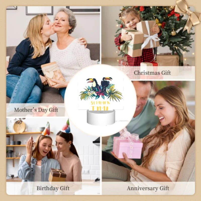 Rectangular Acrylic Night Light, A colorful cartoon of two birds sitting on a branch with a yellow and blue background. Rectangular Acrylic Night Light, A Colorful Cartoon Of Two Birds Sitting On A Branch With A Yellow And Blue Background. -Pattern Night Light 5e82cf7b1fd15bea81fe756733e1b1ecaf013c47