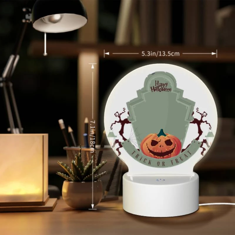 Round Acrylic Night Light, A Halloween themed sign with a pumpkin on it. Round Acrylic Night Light, A Halloween Themed Sign With A Pumpkin On It. -Pattern Night Light 5e9e64f52c937f21cc3941af244145f3e320895a