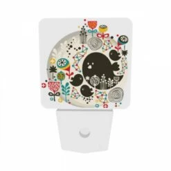 Night Light Set Of 2, A Colorful Circle With A Black Bird And Other Birds In The Middle. 8 Night Light Set Of 2, A Colorful Circle With A Black Bird And Other Birds In The Middle. -Pattern Night Light 5ecb60978e3794df27743977297b13b582ceb1b4