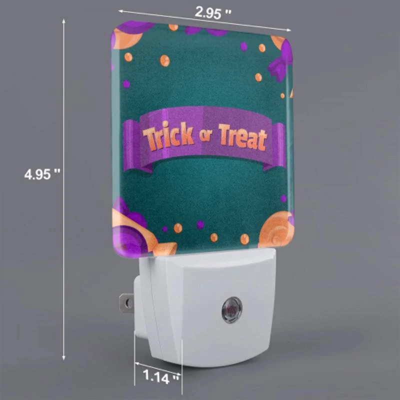Night Light Set of 2, A purple and orange banner with the words "trick or treat" on it. Night Light Set Of 2, A Purple And Orange Banner With The Words "trick Or Treat" On It. -Pattern Night Light 5f8de48d199396e20999de0c8b063caffea7b9fe