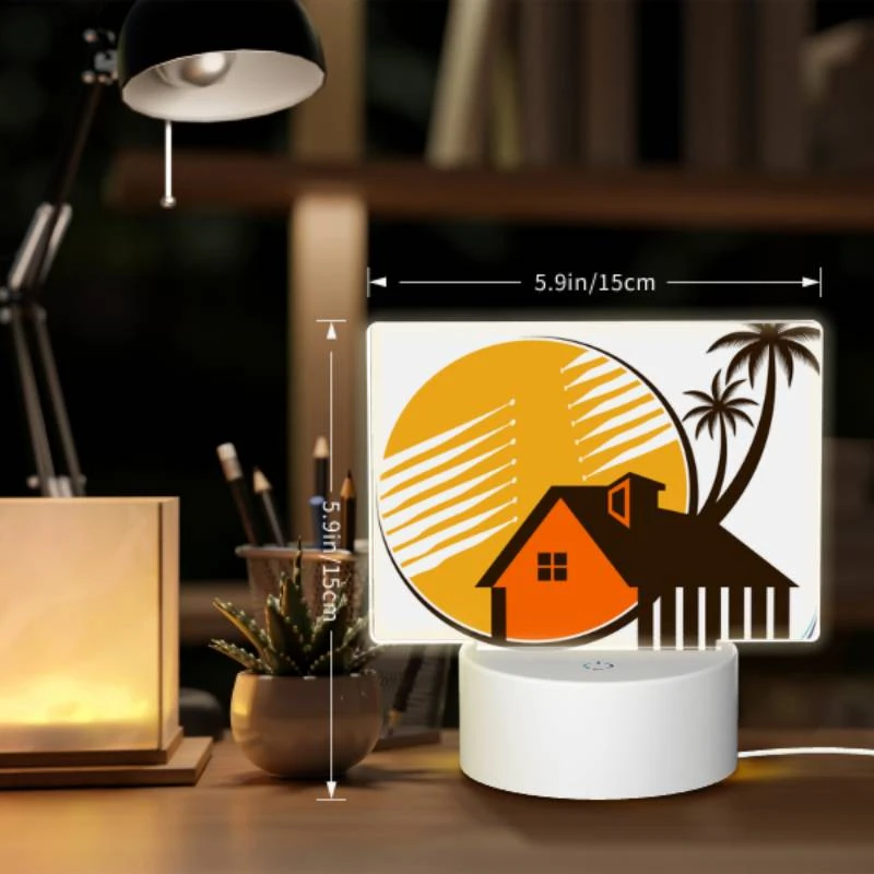 Rectangular Acrylic Night Light, A house with a palm tree in front of it. Rectangular Acrylic Night Light, A House With A Palm Tree In Front Of It. -Pattern Night Light 5fc2919986153b0922b5f10b1c1476f250e1625c